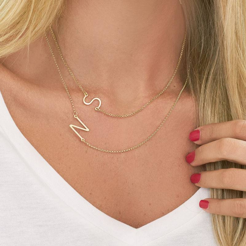 Gold Plated Sideways Initial Necklace-3 product photo