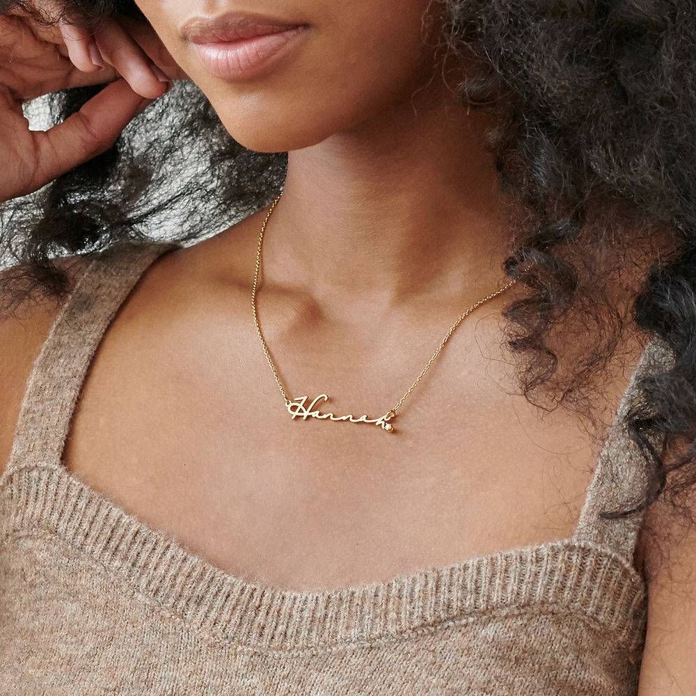 Collar de nombre de estilo firma en oro Vermeil con diamante-3 foto de producto