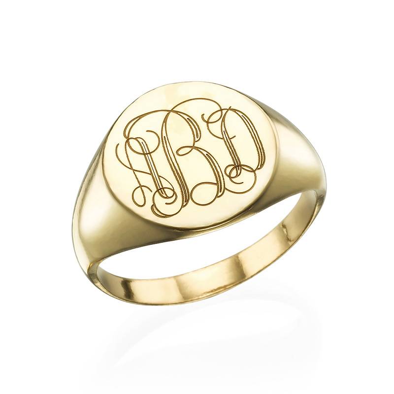 Signet Ring with Engraved Monogram in 18ct Gold Plating-3 product photo