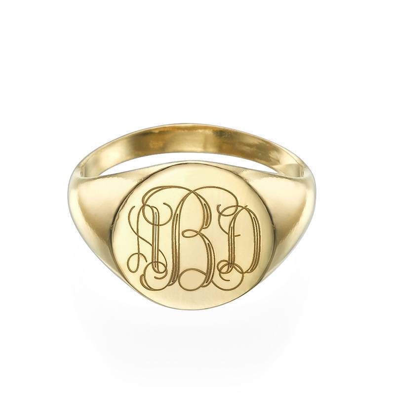 Signet Ring in Gold Plating with Engraved Monogram product photo