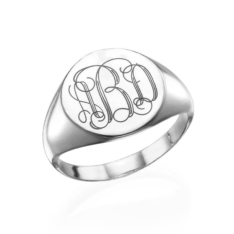 Signet Ring with Engraved Monogram in Sterling Silver-1 product photo