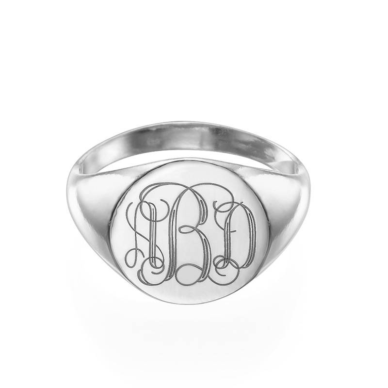 Signet Ring with Engraved Monogram in Sterling Silver-2 product photo