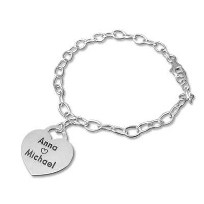 Personalized Silver Heart Charm Bracelet product photo