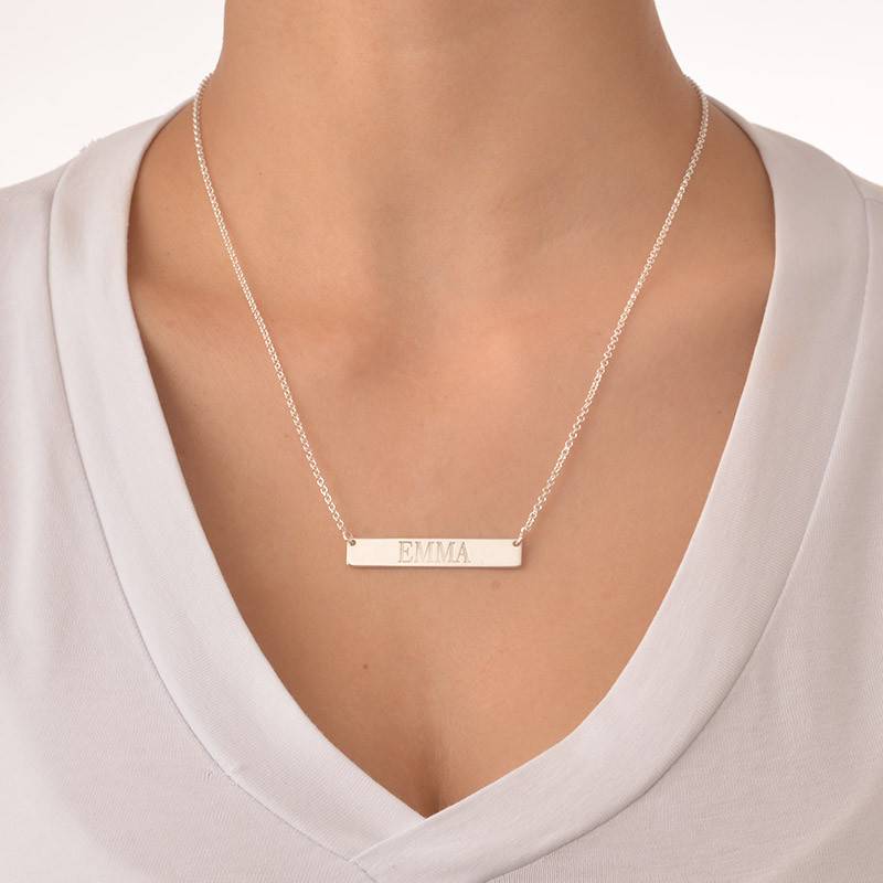 Engraved Bar Necklace in Sterling Silver-1 product photo