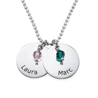 Personalised Silver Disc Necklace with Birthstones product photo