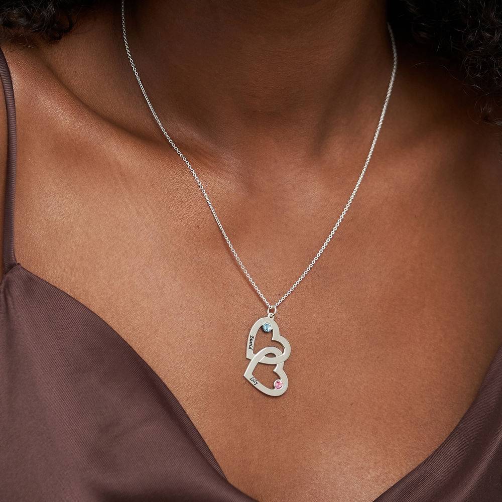 Silver Heart in Heart Necklace with Birthstones-4 product photo