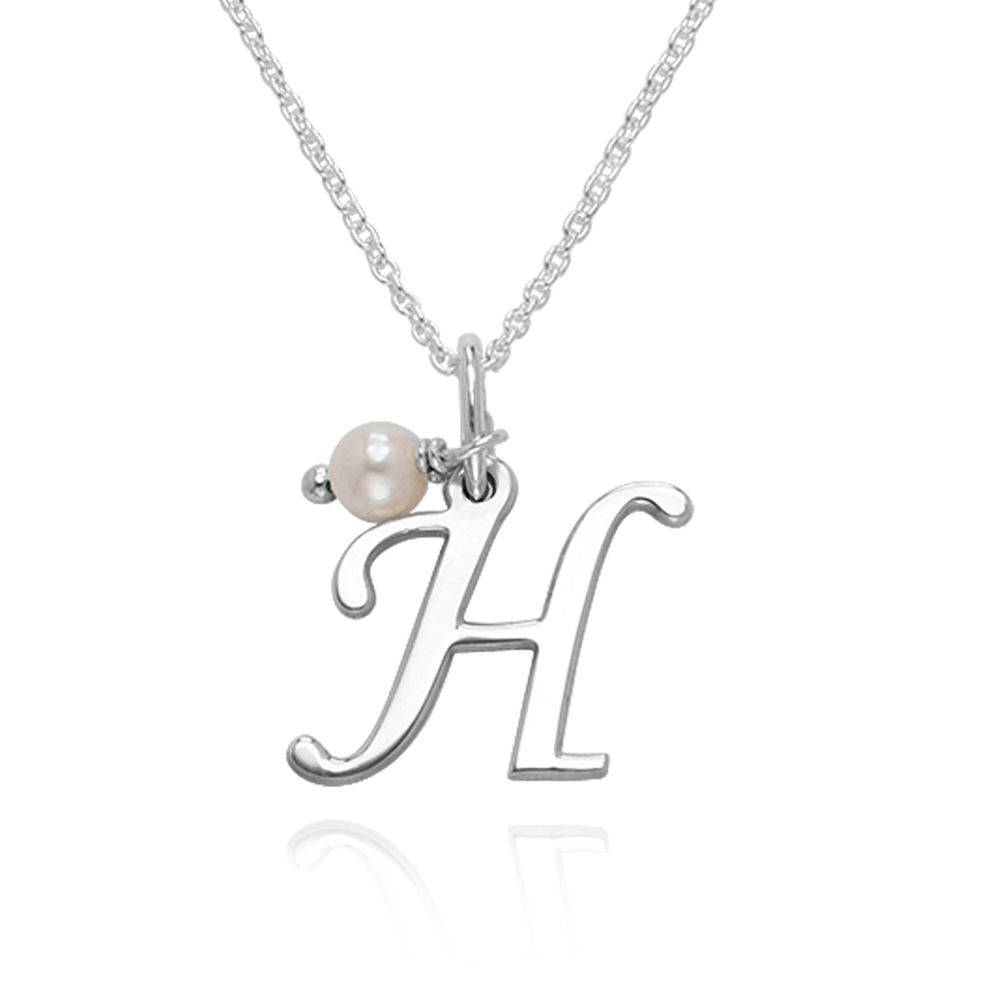 Initial Necklace with Birthstone in Sterling Silver-1 product photo