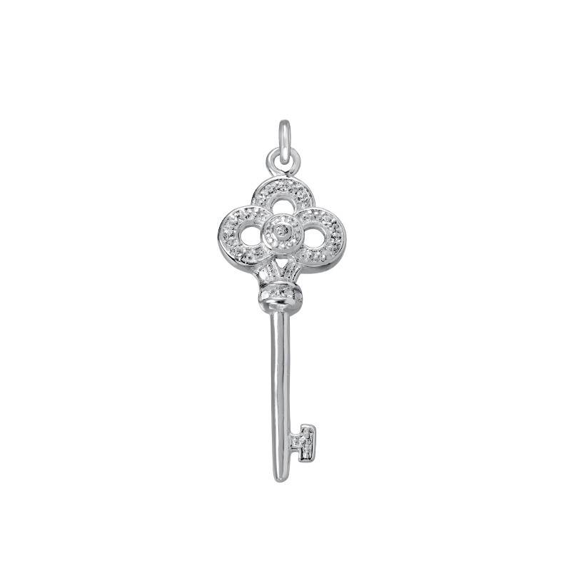 Key Charm with Cubic Zirconia in Sterling Silver-2 product photo