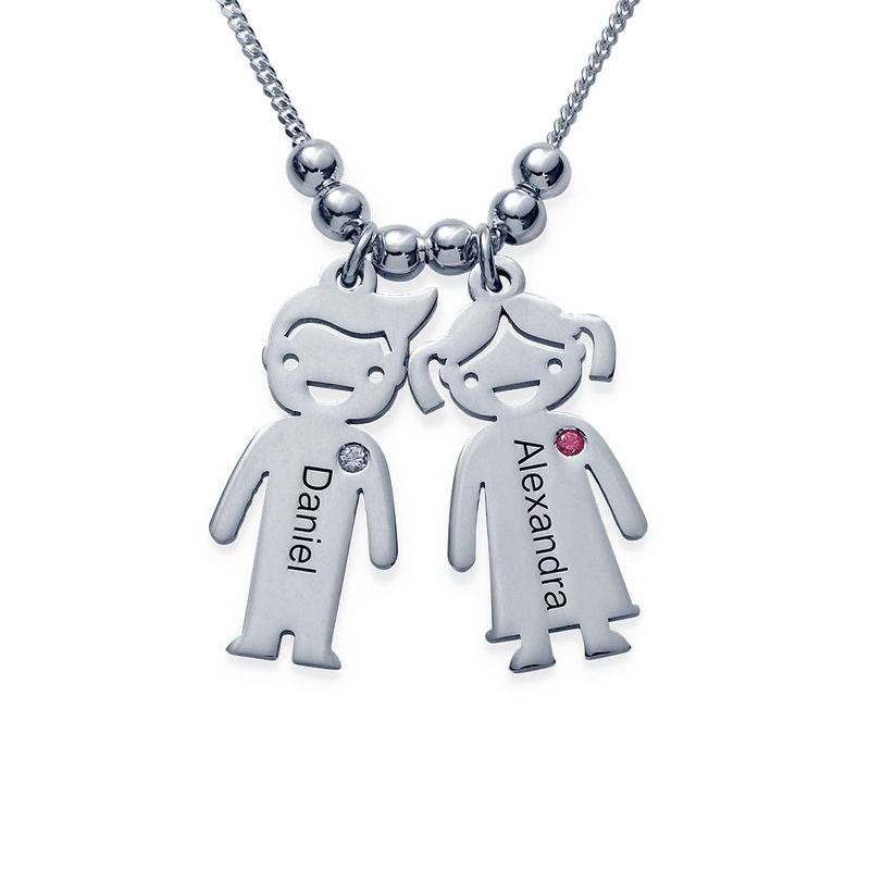 Silver Mother’s Necklace - Children Charms with Cubic Zirconia product photo