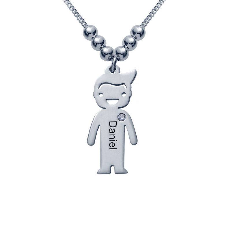 Silver Mother’s Necklace - Children Charms with Cubic Zirconia-1 product photo