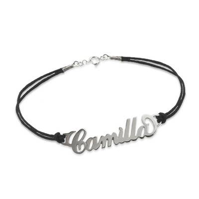 Name Bracelet with Leather Style Cord in Sterling Silver product photo