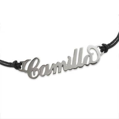 Silver Name Bracelet with Leather Style Cord-1 product photo
