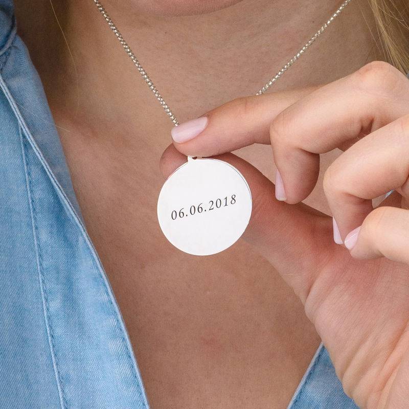 Silver Round Pendant Necklace with Photo Engraved-5 product photo