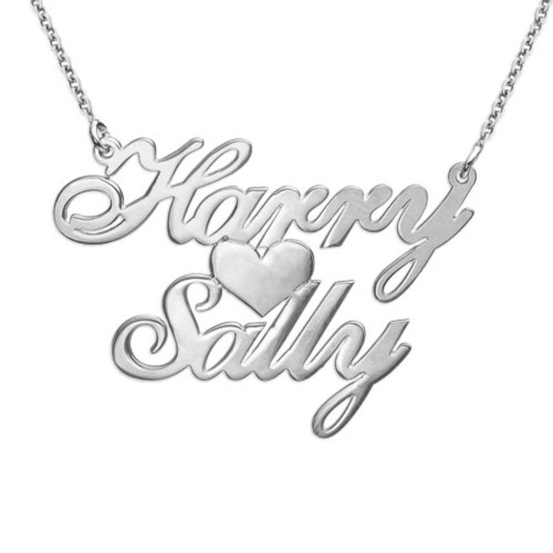Silver Two Names & Heart Love Necklace product photo