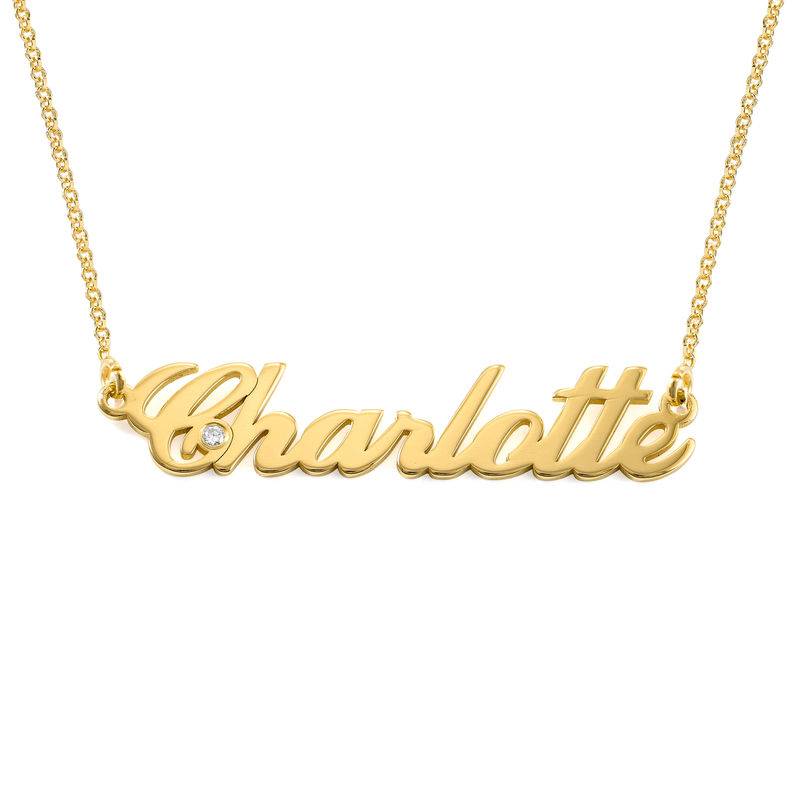 Hollywood Small Name Necklace with 0.02 CT Diamond in 18ct Gold Vermeil-1 product photo