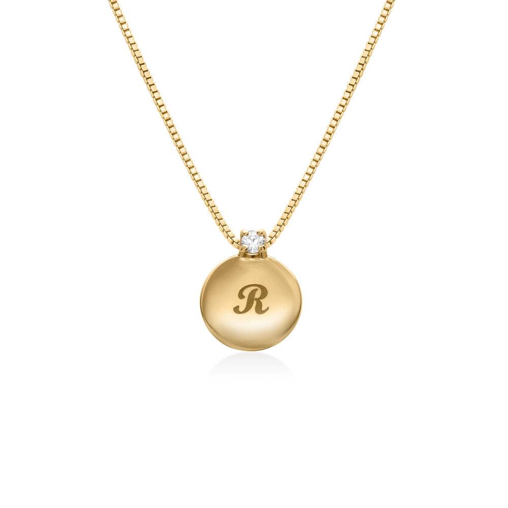 Small Circle Initial Necklace with Diamond in Gold Plated-4 product photo
