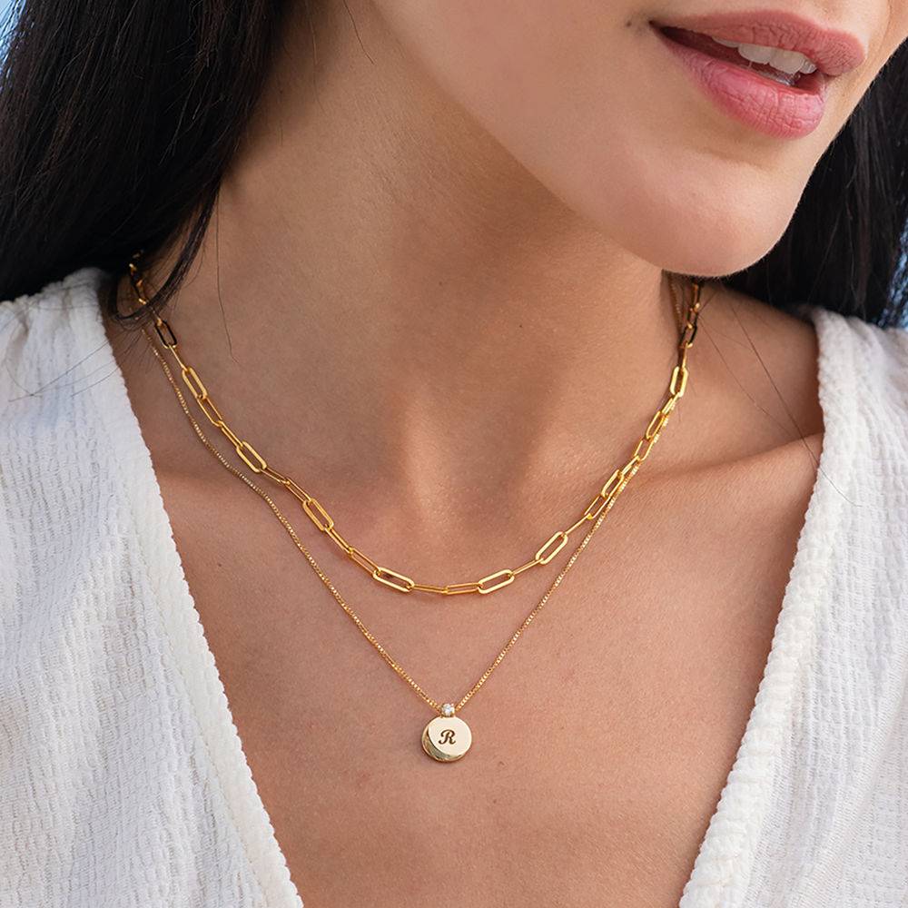 Small Circle Initial Necklace with Diamond in Gold Plated-3 product photo