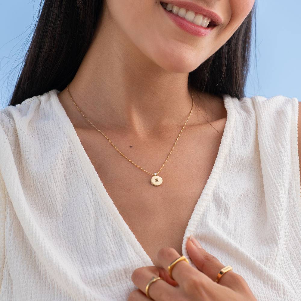 Small Circle Initial Necklace with Diamond in Gold Plated-1 product photo