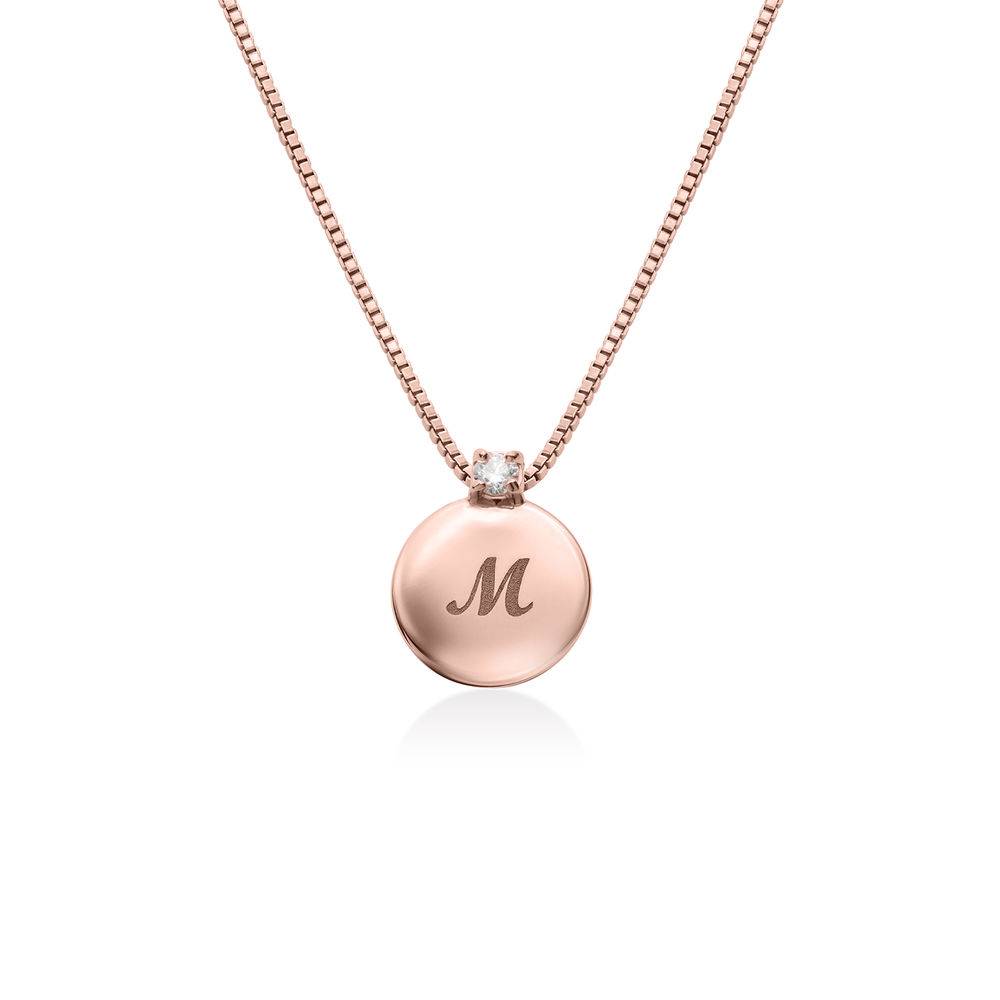 Small Circle Initial Necklace with Diamond in Rose Gold Plated-3 product photo