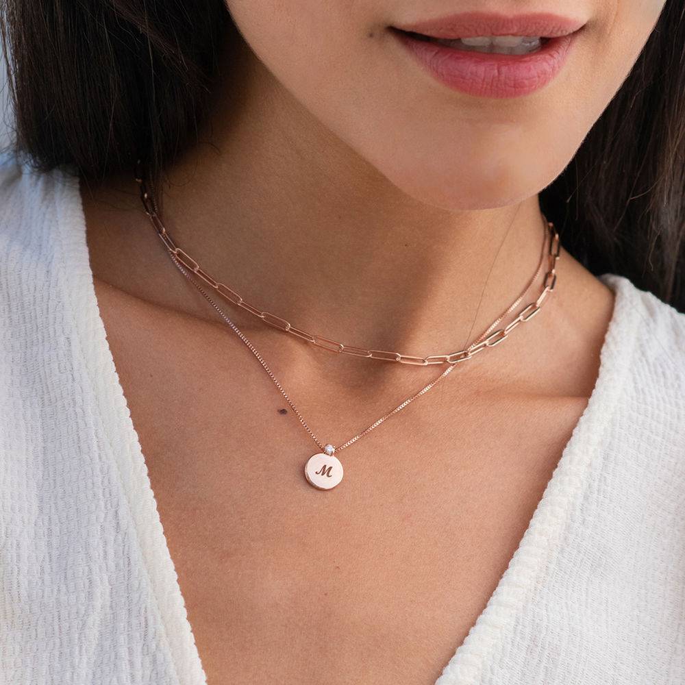 Small Circle Initial Necklace with Diamond in Rose Gold Plated-3 product photo