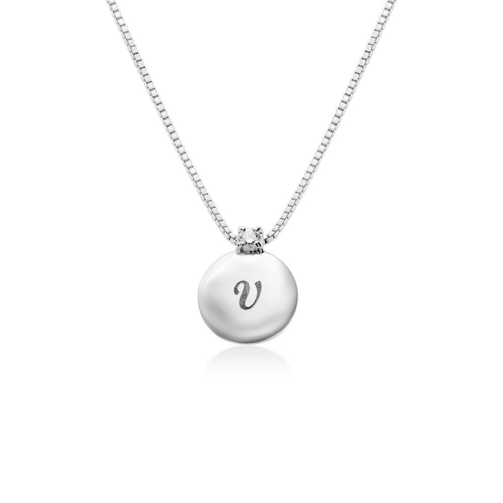Small Circle Initial Necklace with Diamond in Sterling Silver-2 product photo