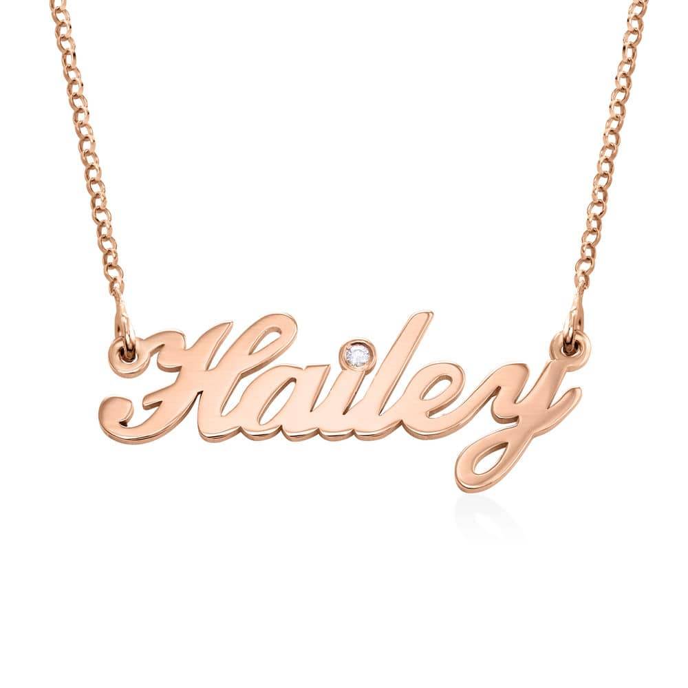 Kleine Hollywood Namenskette mit Diamant - 750er rosévergoldetes Produktfoto