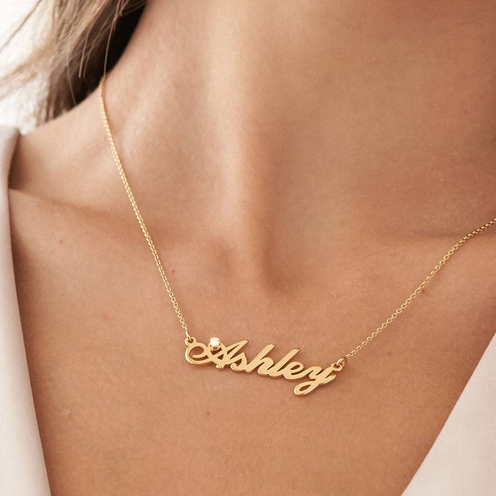 Hollywood Small Name Necklace in 18k Gold Plating with 5 Points Carats Diamond product photo