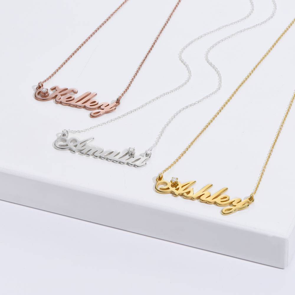 Hollywood Small Name Necklace in 18k Gold Vermeil with 5 Points Carats Diamond product photo