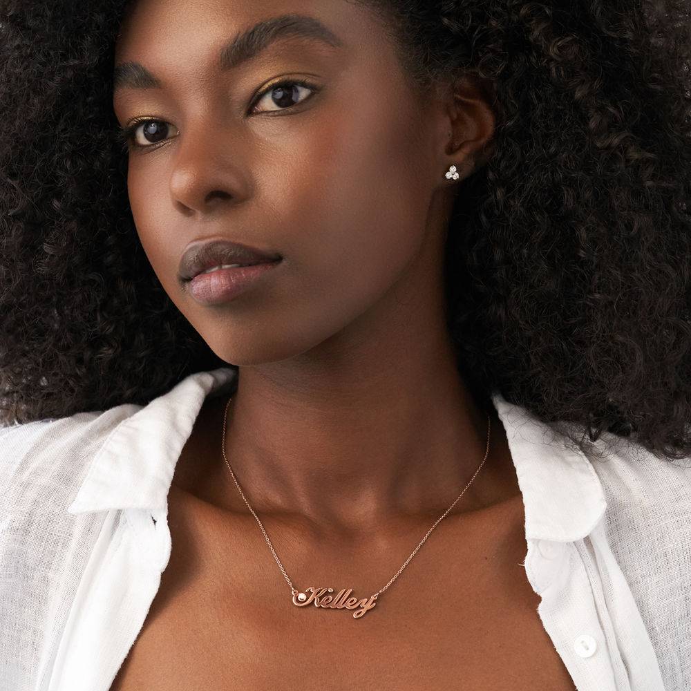 Hollywood Small Name Necklace with 5 Points Carats Diamond in 18ct Rose Gold Plating-2 product photo