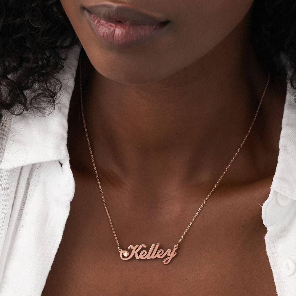Hollywood Small Name Necklace with 5 Points Carats Diamond in 18ct Rose Gold Plating-3 product photo