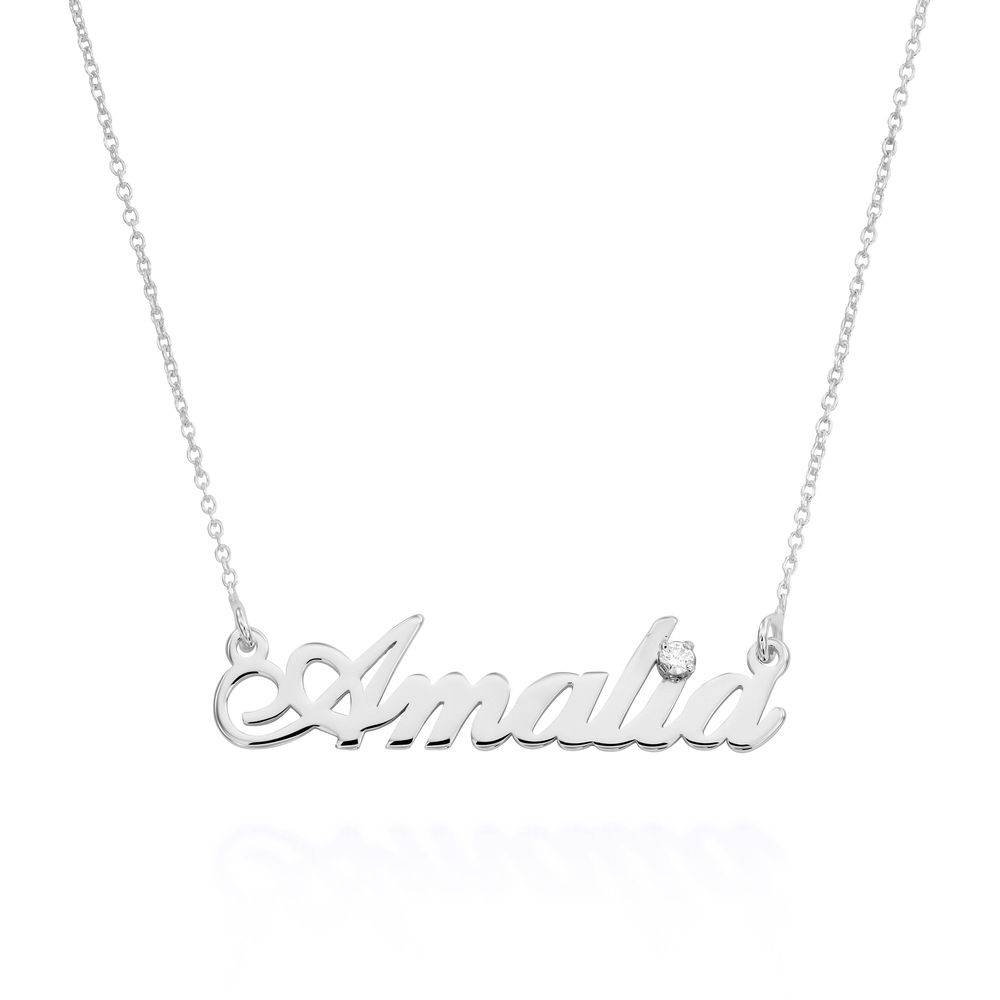 Hollywood Small Name Necklace with 0.05 CT Diamond in Sterling Silver-4 product photo