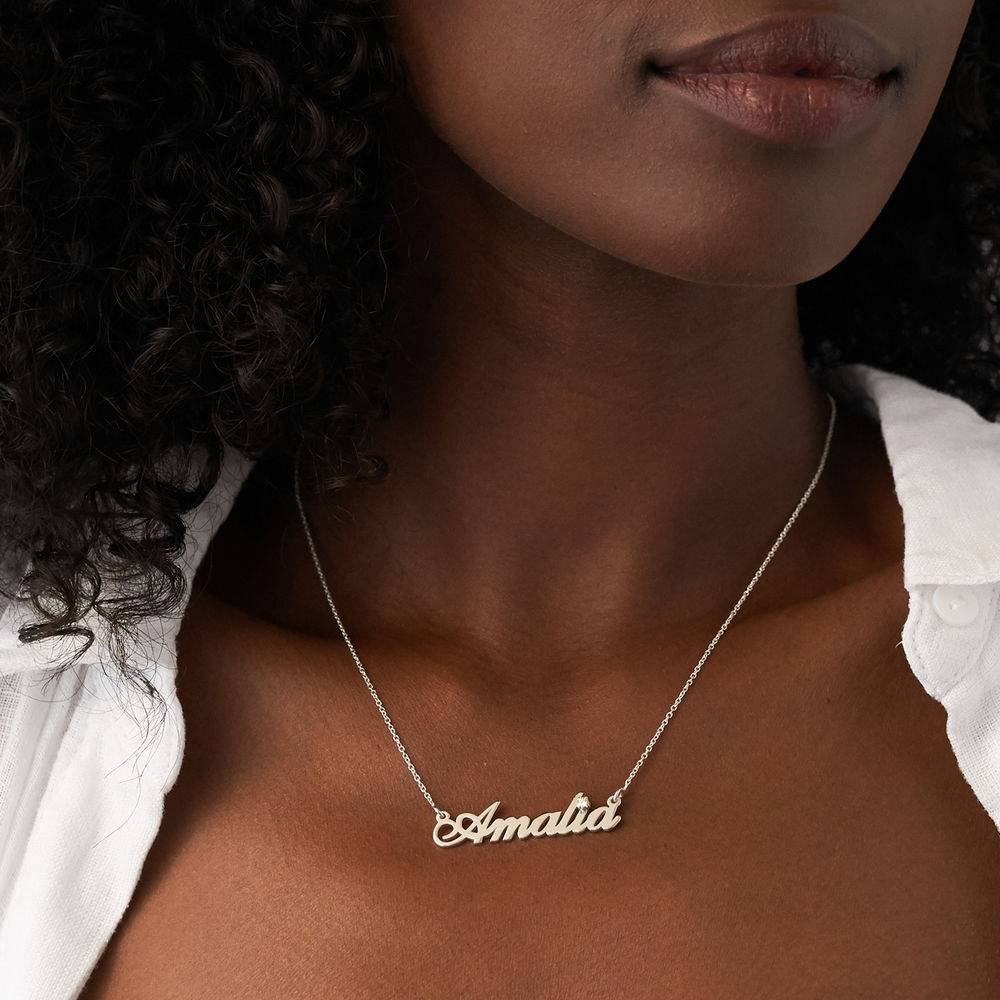 Hollywood Small Name Necklace with 0.05 CT Diamond in Sterling Silver-3 product photo