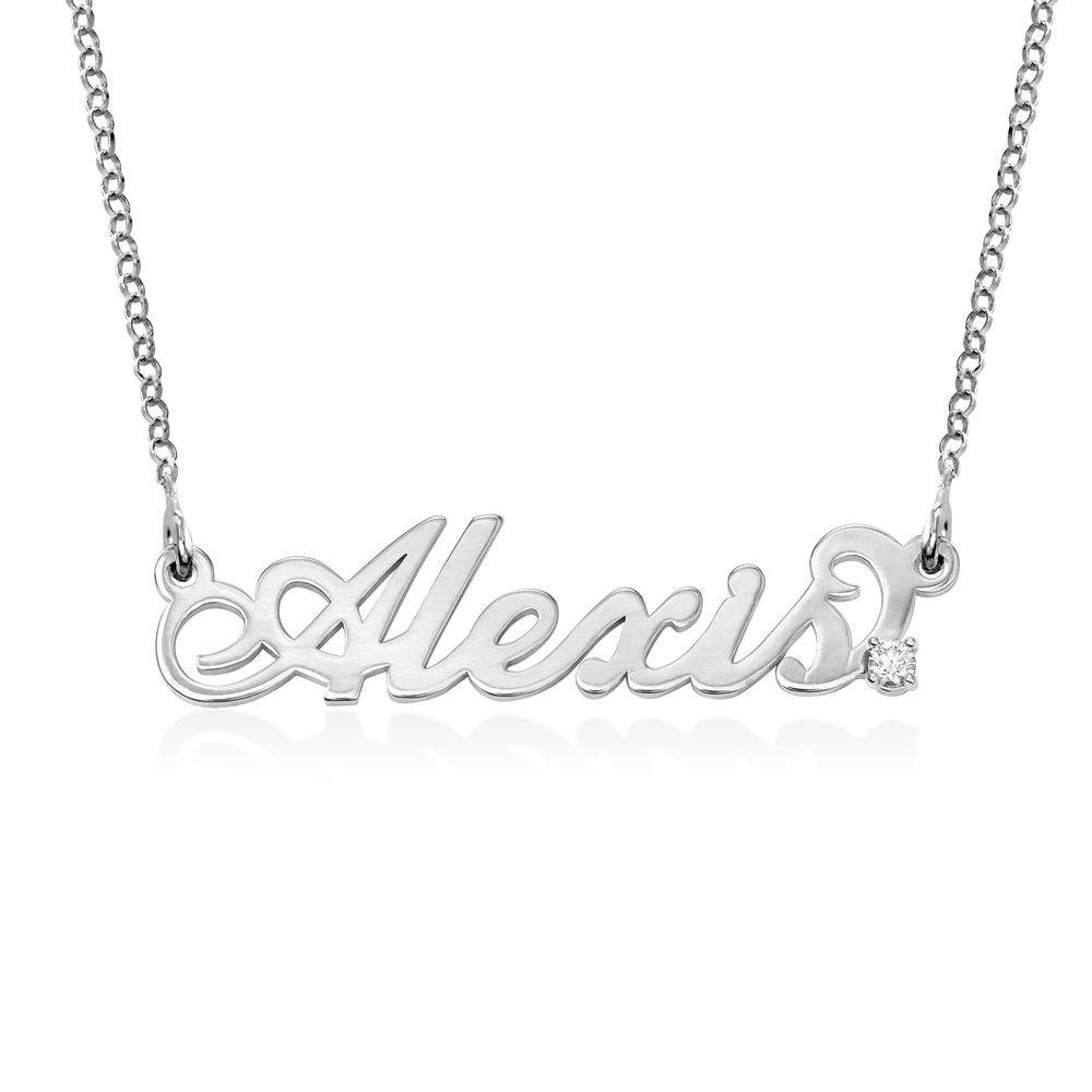Small “Carrie” Style Name Necklace with Diamond in Sterling Silver-2 product photo