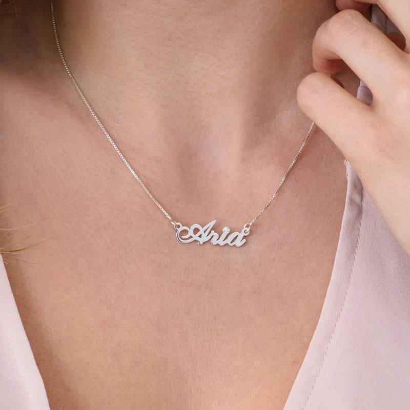 Hollywood Small Name Necklace with 0.02 CT Diamond in Sterling Silver-2 product photo