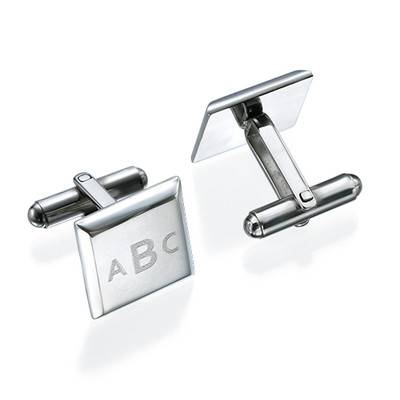 Square Monogrammed Cufflinks in Stainless Steel product photo