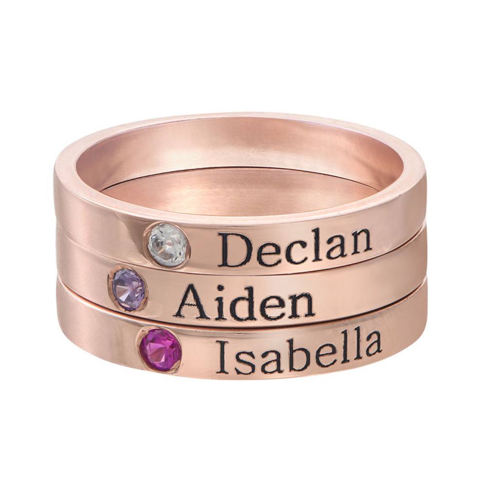Stabelbar ring med navn og månedssten - 18 karat rosaforgyldt sølv-1 produkt billede