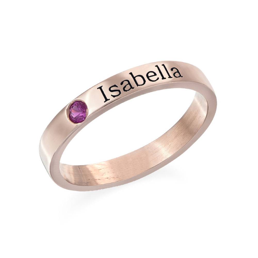 Stabelbar ring med navn og månedssten - 18 karat rosaforgyldt sølv-3 produkt billede