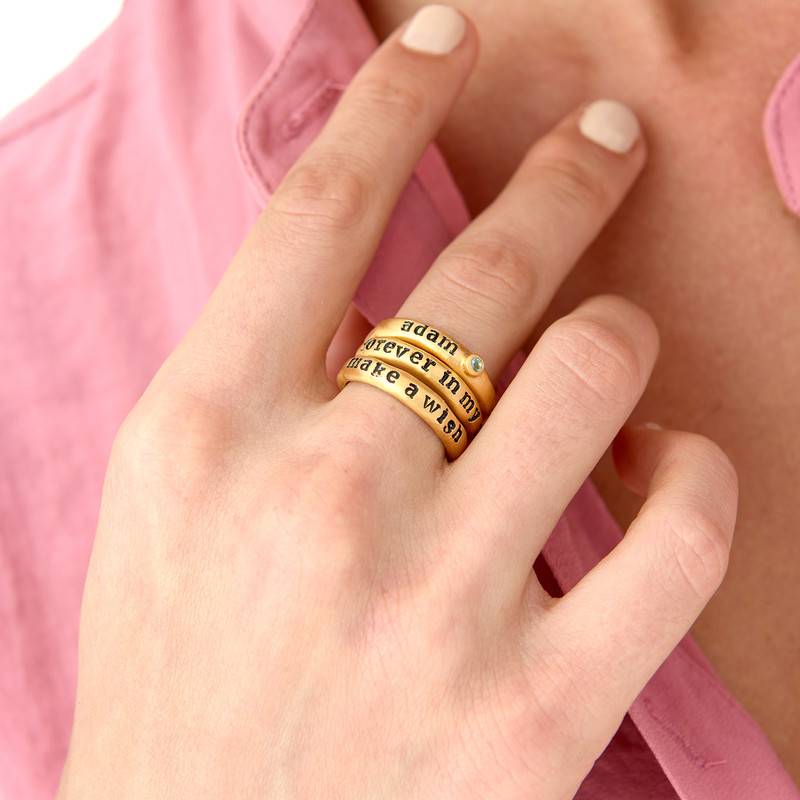 Stackable Engraved Ring with Names in Gold Plating-5 product photo