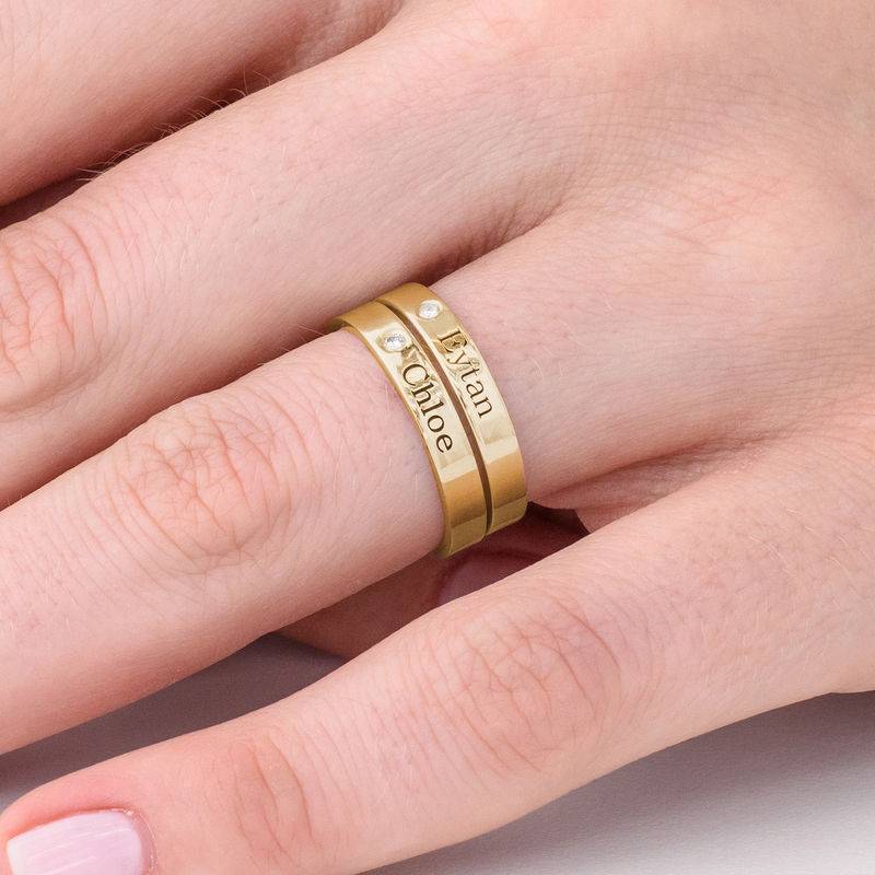 Stackable Name Ring with Diamond in 18ct Gold Plating-3 product photo