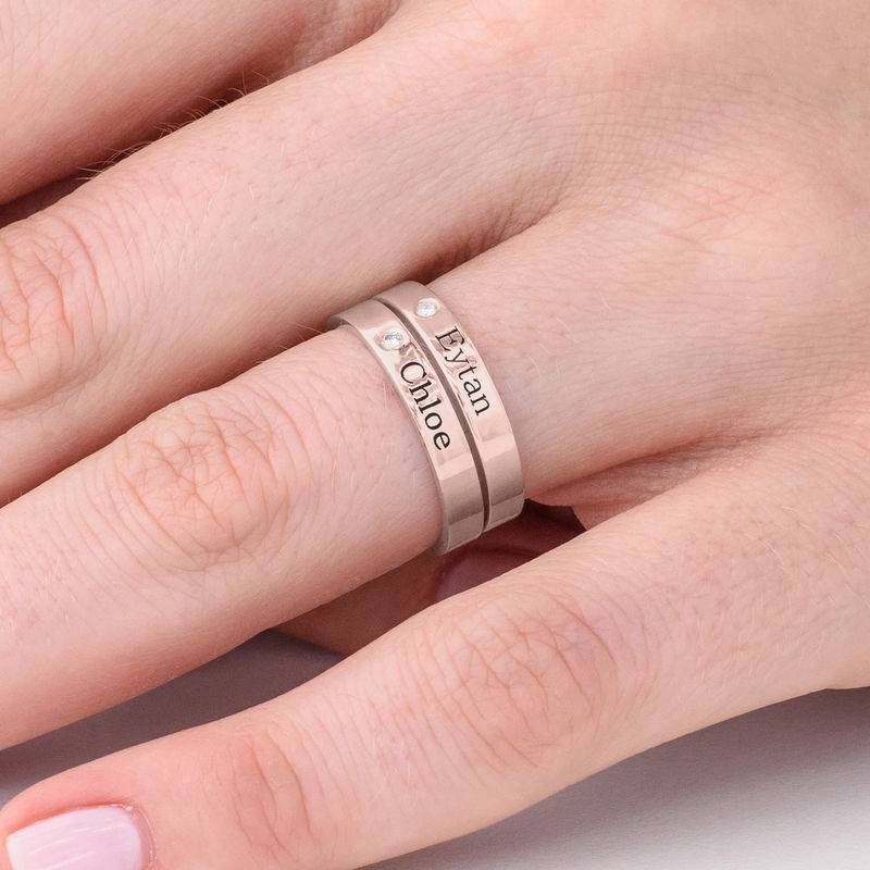 Stabelbar ring med navn og diamant - 18 karat rosaforgyldt sølv-3 produkt billede