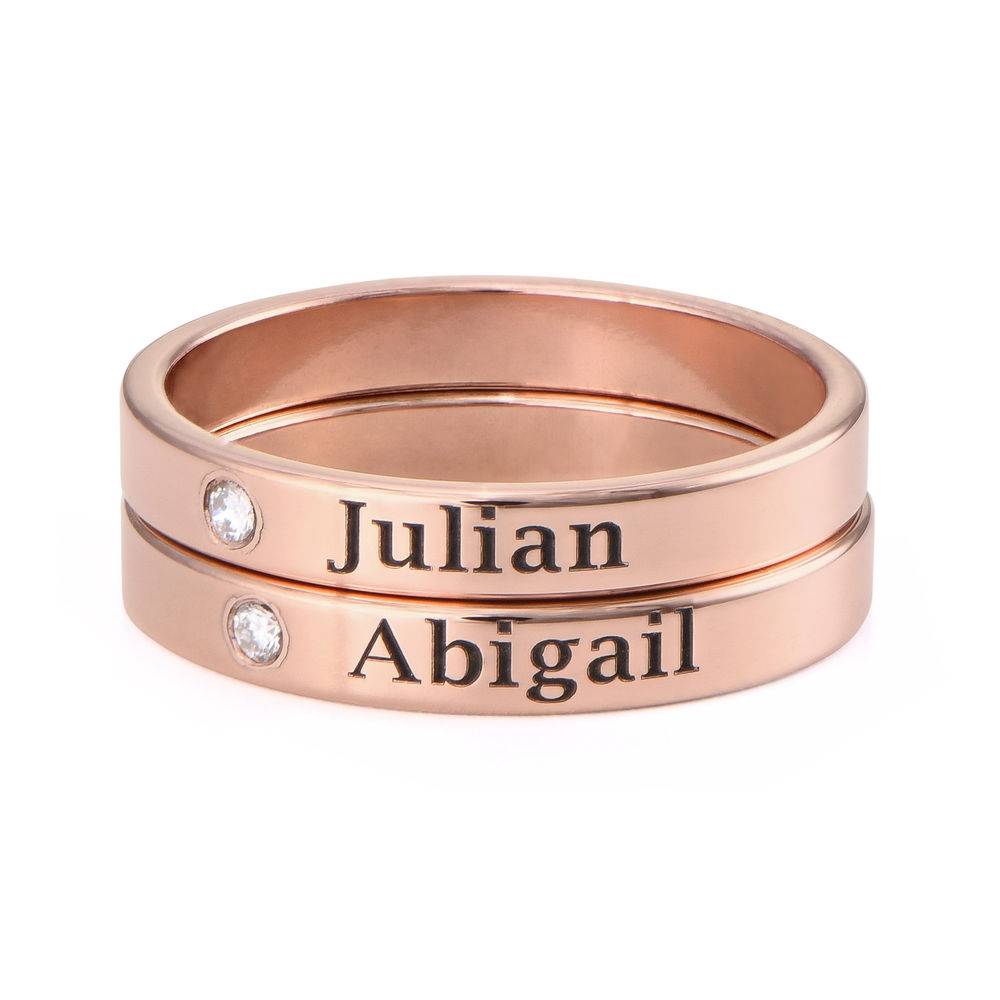 Stabelbar ring med navn og diamant - 18 karat rosaforgyldt sølv-2 produkt billede
