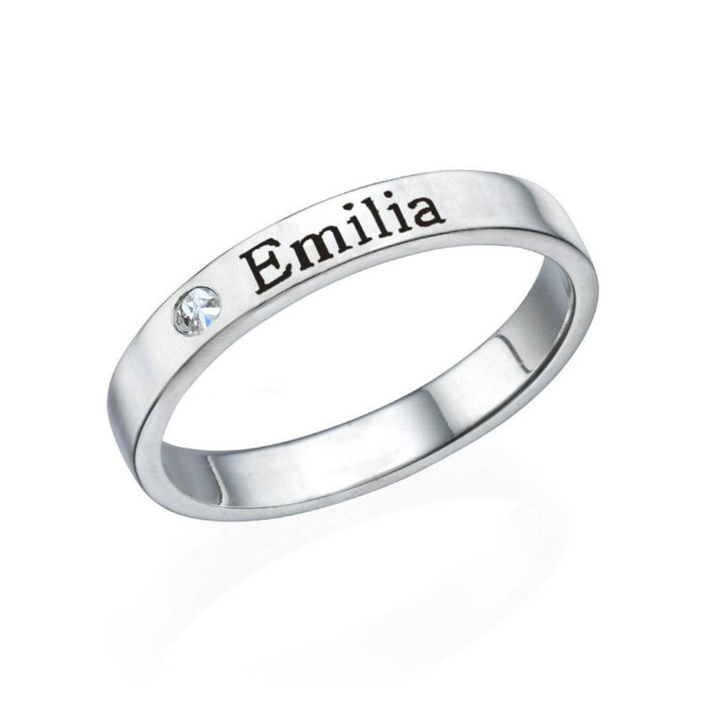 Stabelbar ring med navn og diamant i sølv produkt billede