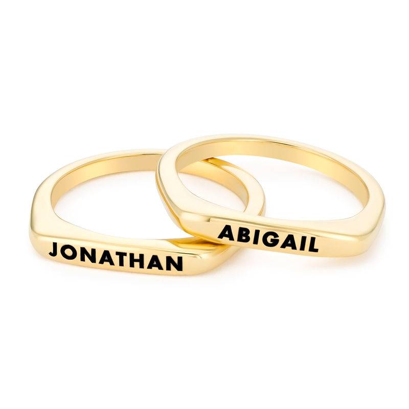 Stackable Rectangular Name Ring in Gold Plating-7 product photo