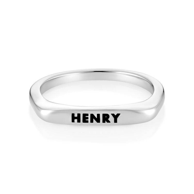 Stackable Rectangular Name Ring in Sterling Silver-3 product photo