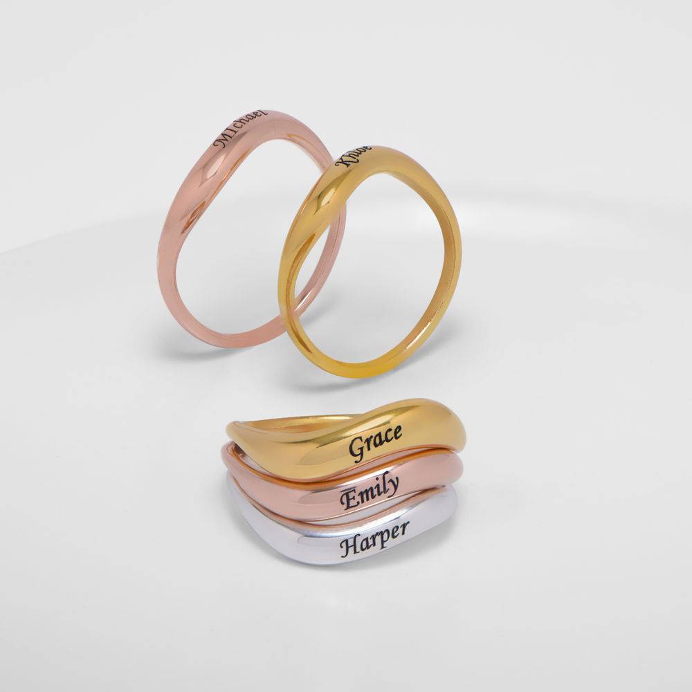 Stackable Wavy Name Ring in Gold Plating-5 product photo