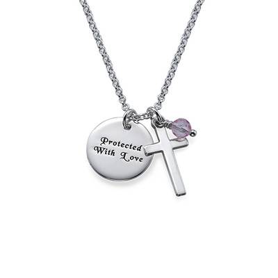 Sterling Silver Baptism Necklace with Engraved Disc product photo