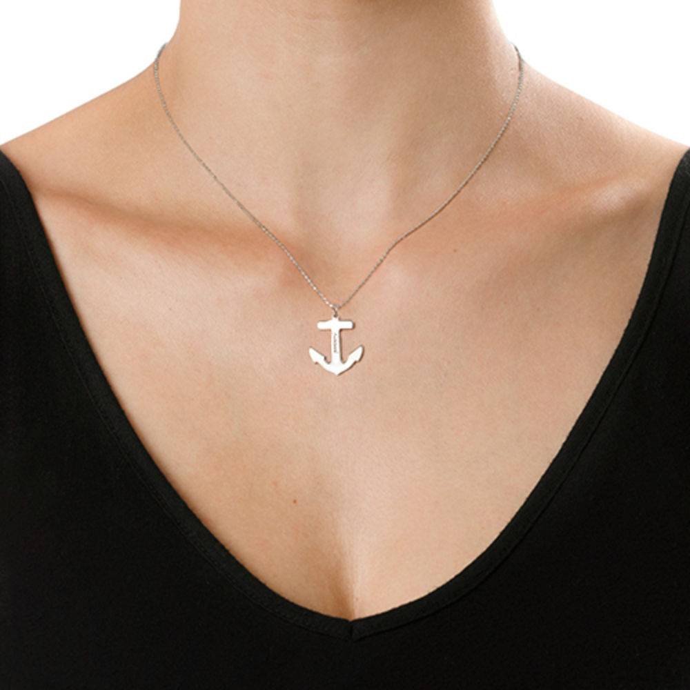 Sterling Silver Engraved Anchor Necklace-2 product photo