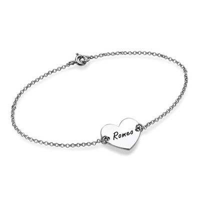 Sterling Silver Engraved Heart Couples Bracelet product photo