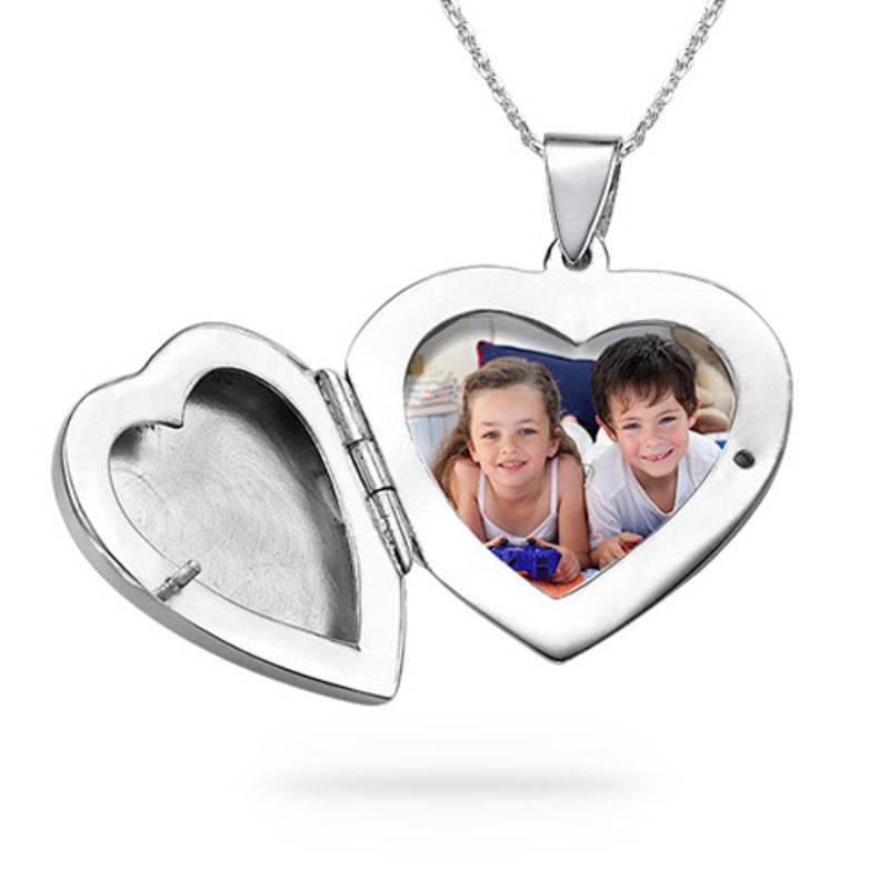 Engraved Heart Locket Necklace in Sterling Silver-2 product photo
