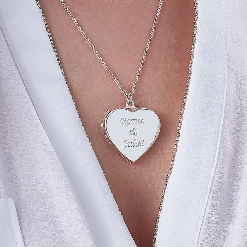 Engraved Heart Locket Necklace in Sterling Silver-5 product photo